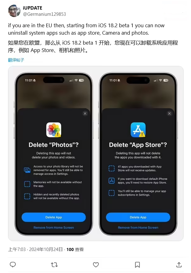 泊头苹果手机维修分享iOS 18.2 支持删除 App Store 应用商店 